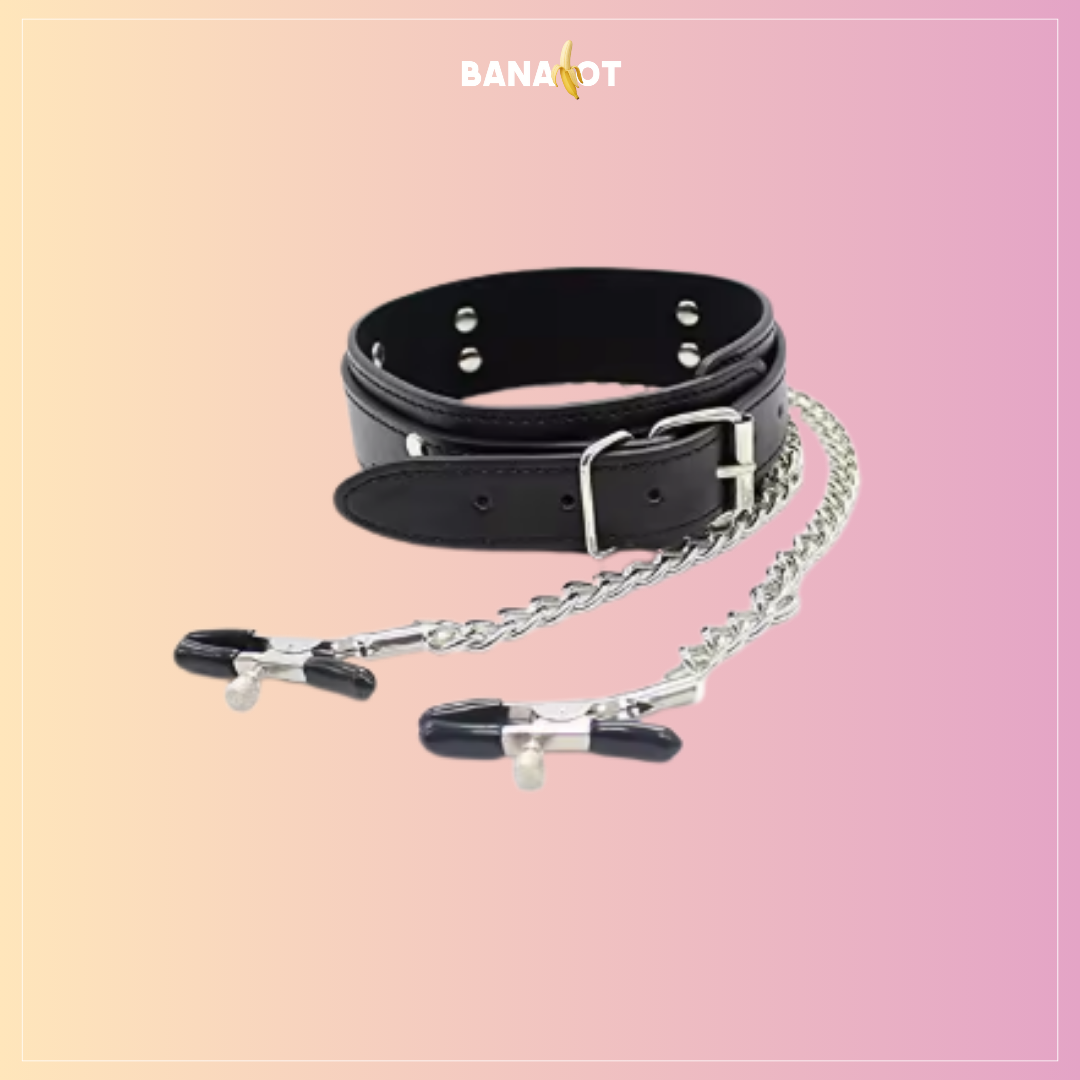 קולר שרשרת עם קליפסים לפטמות