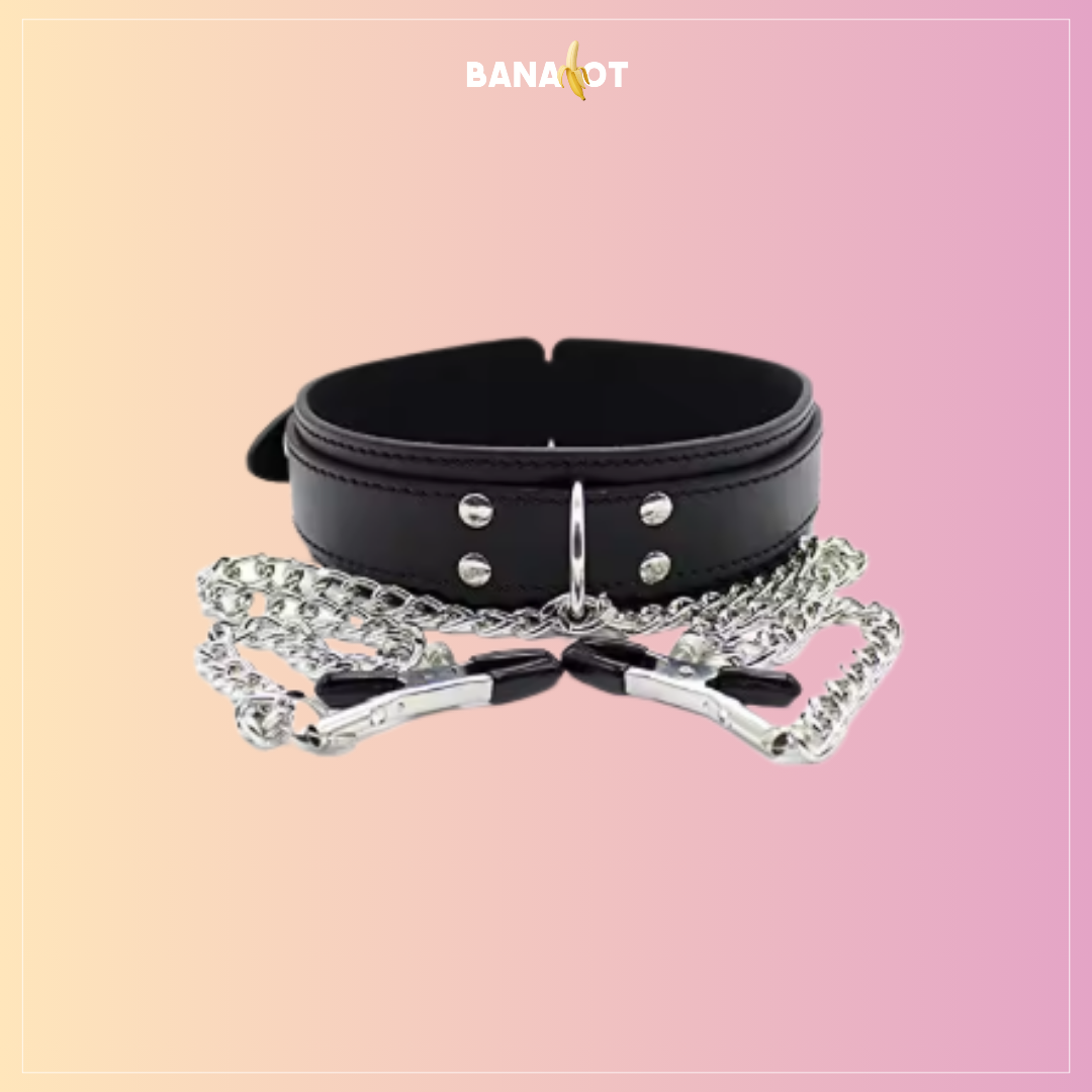 קולר שרשרת עם קליפסים לפטמות